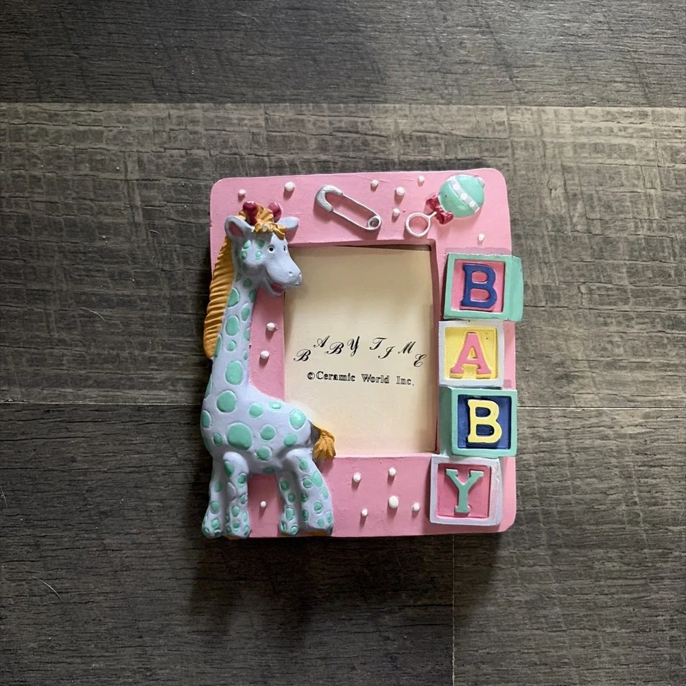 Vintage Giraffe Baby Girl Ceramic Picture Frame Size 2in x 3in